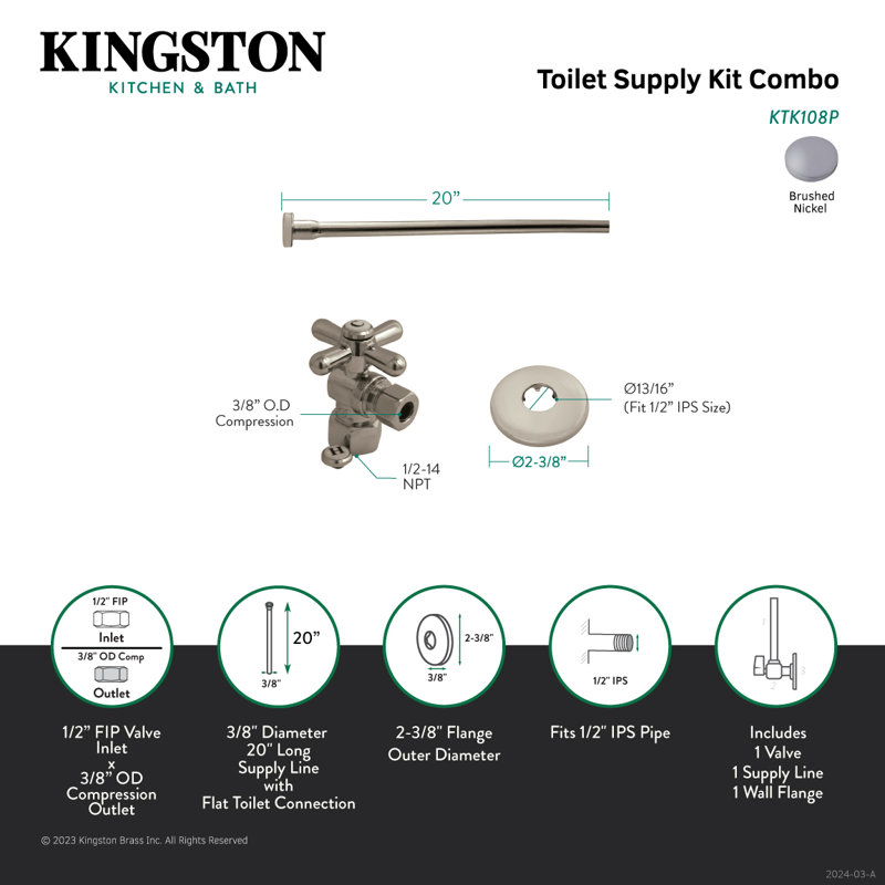 Trousse de montage en surface pour toilette de l 0,38 po x H 20 po Trimscape, Nickel brossé