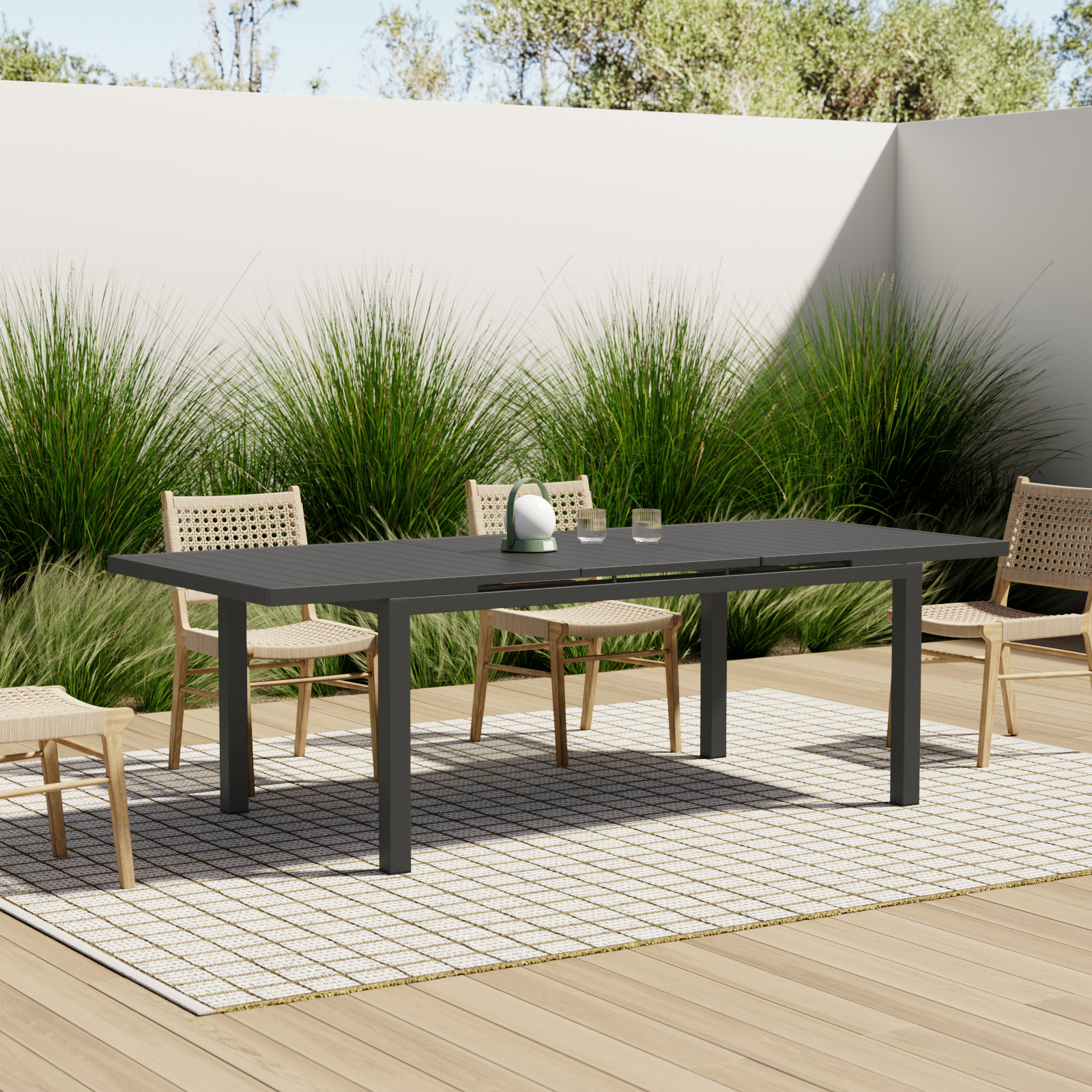 Ottie 96'' Extendable Powder Coated Aluminum Outdoor Dining Table, Gray