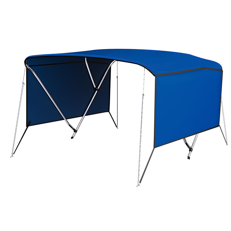 3 Bow Bimini Top for Boat with 1" Aluminum Frame, Watercraft Cover Marine Canvas & Removable Side Curtains, Adjustable Windproof Ropes
