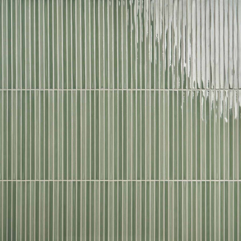 Kanbina 5x18 Brick Glossy Ceramic Mosaic Tile, Apple Green