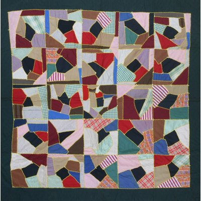Antique Quilt Allover Geometric Wool Needlework Multicolor Jewel Tones 1920s Rug