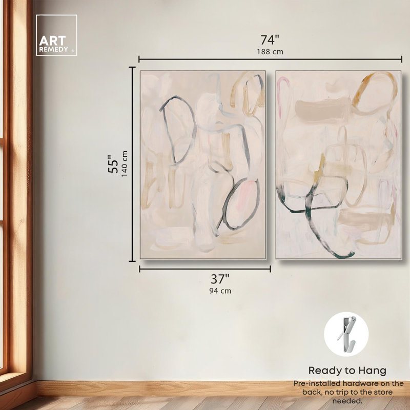 «Neutral Serenity Gold Art», ensemble de 2 impressions sur toile par , H 55 po x l 37 po, Argent argent