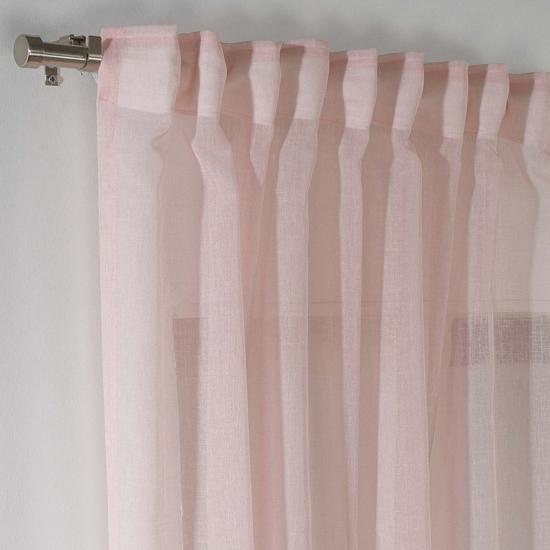 Extra Long & Extra Wide Faux Linen Sheer Curtain Single Panel, 140cm Width x 375cm Drop, Pink