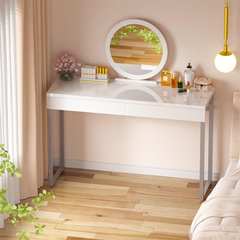 Carianna Dressing Table, Silver/White