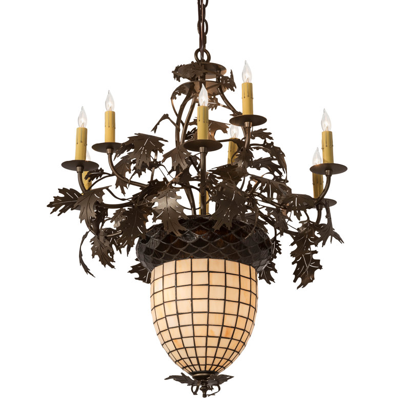 28" Wide Greenbriar Oak 9 Arm Chandelier