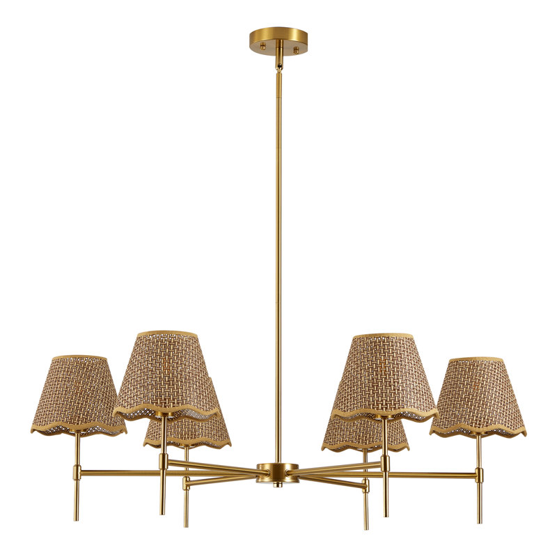 Luminaire suspendu industriel industriel à 6 lumières Boho Rattan Chandelier