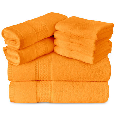  Ensemble de serviettes de bain 100% coton de 8 pièces, 2 serviettes de bain, 2 serviettes à main, 4 débarbouillettes, serviettes très absorbantes pour salle de bain, salle de sport, hôtel (orange)