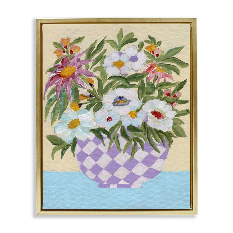 Toile flottante à carreaux encadrée par Nikita Jariwala, H 31 po x l 25 po, Cadre flottant métallique doré