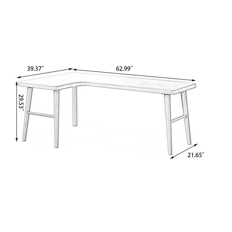 Bureau d'écriture en bois massif en L de couleur châtaignier clair, Retour à gauche, H 29,53 po x l 62,99 po x P 39,37 po