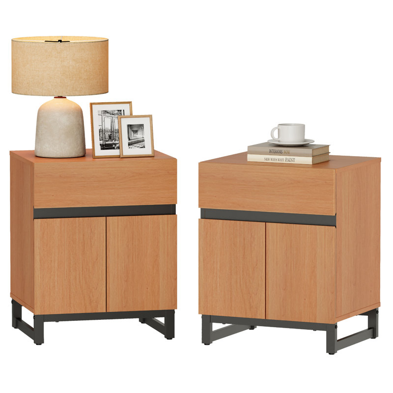 Table de bout moderne 2 pièces avec 1 tiroir et 1 armoire de rangement Epping, Moka