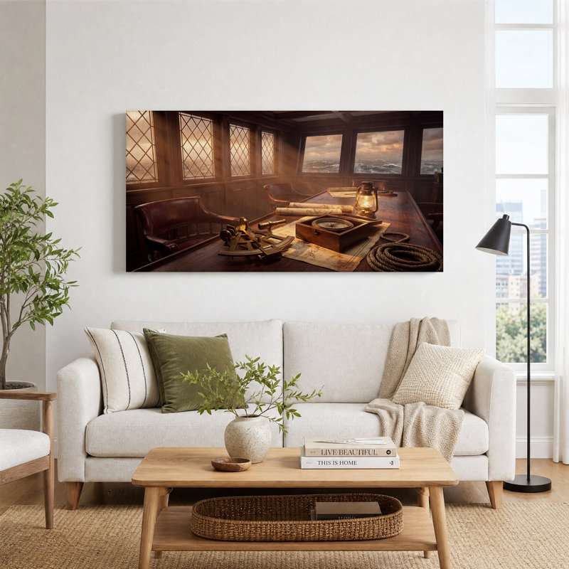 «Ship Cabin with Sextant and Stormy Sea», art mural sur toile, L 58 po x H 28 po