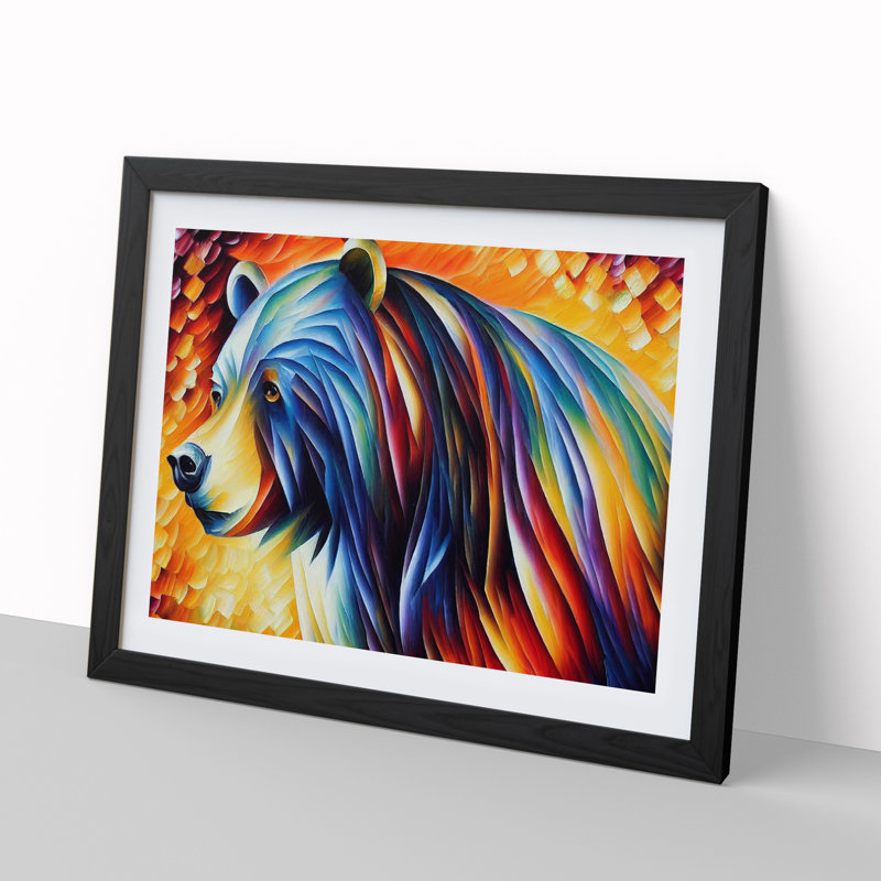 XH1022-6574X Painted Bear - Single Picture Frame Print, Black, 25cm H x 34cm W x 2cm D