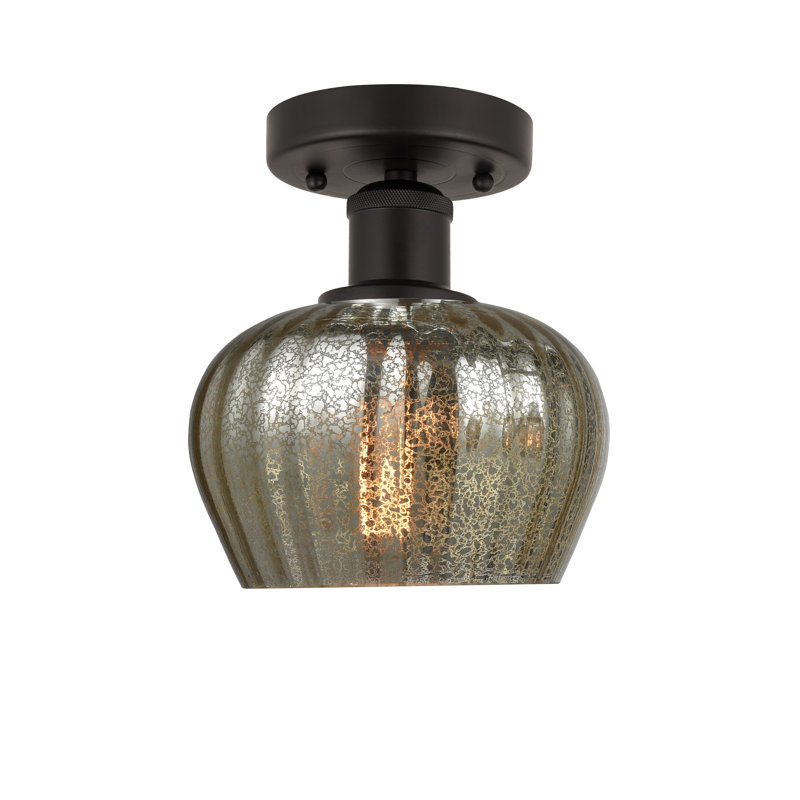 Plafonnier semi-encastré Noille Glass, Mercurisé, Bronze huilé, H 8,25 po x l 6,5 po x P 6,5 po