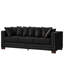 Canapé 2+3 places en velours noir, design moderne, accoudoirs carrés, housses amovibles, pieds en bois massif, espace de rangement intégré. Canapé cinq places, accoudoirs cloutés argentés, siège confortable, repose-pieds rembourré.