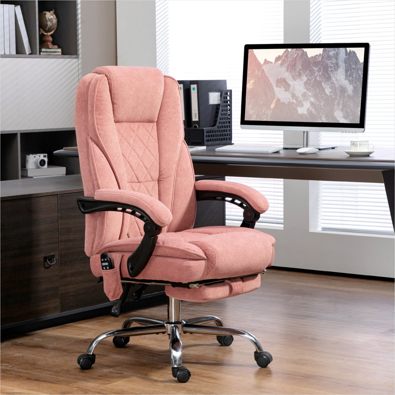 Chaise de bureau rose à télécommande, 26,4 x 28,2 x 46,7 cm, avec siège pivotant et réglable.