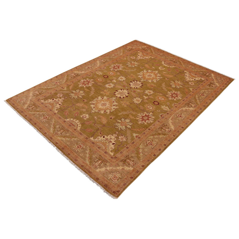 Tapis vert oriental en laine noué à la main 8 pi 11 po x 11 pi 10 po