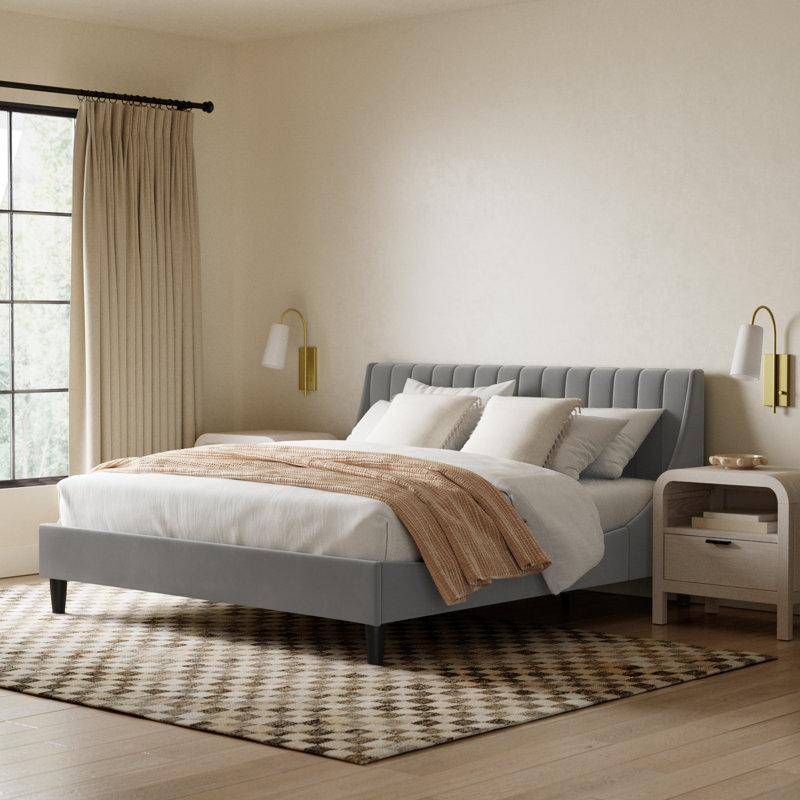 Helaina Upholstered Wingback Bed, Opal Gray Velvet, California King