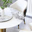 Table de cuisine ronde 59 po 59 po, paresseux à 360 degrés, pierre frittée résistante aux taches et aux chocs, luxe américain, 8 places, table de salle à manger blanc doré avec plateau tournant en pierre, espace compact, design,