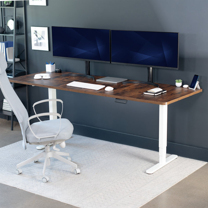 Poste de travail debout 83 po x 30 po Vivo Electric, Blanc, Brun rétro