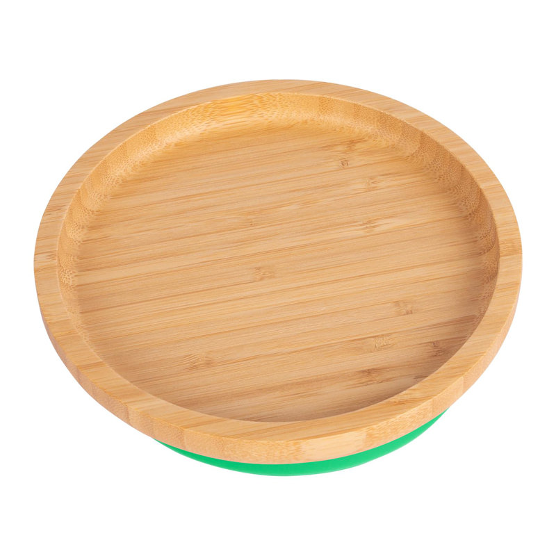 Tiny Dining - Children's Bamboo Suction Round Plate, Green