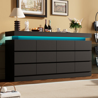 Drawer Dresser for Bedroom - Chest of Drawers with Light, Large TV Stand Multi-Function Home Organizer for Living Room, Entryway, Hallway