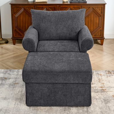 Chaise d'appoint de 37,5 pouces avec repose-pieds, canapé simple rembourré en chenille, fauteuil de loisir pour le salon