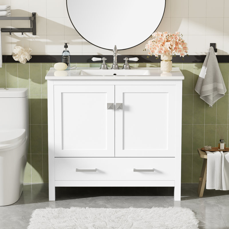 Meuble-lavabo 36 po avec lavabo en céramique, Blanc