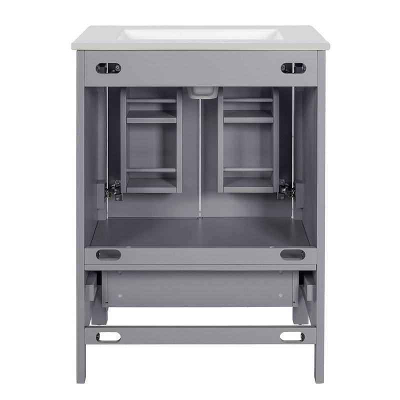 24-Inch  Bathroom Vanity With Integrated Undermount Basin And A Storage Cabinet Featuring 2 Doors And 1 Drawer. Includes Double-Layer Door Shelf, Soft-Close Design, And Versatile Storage Solutions