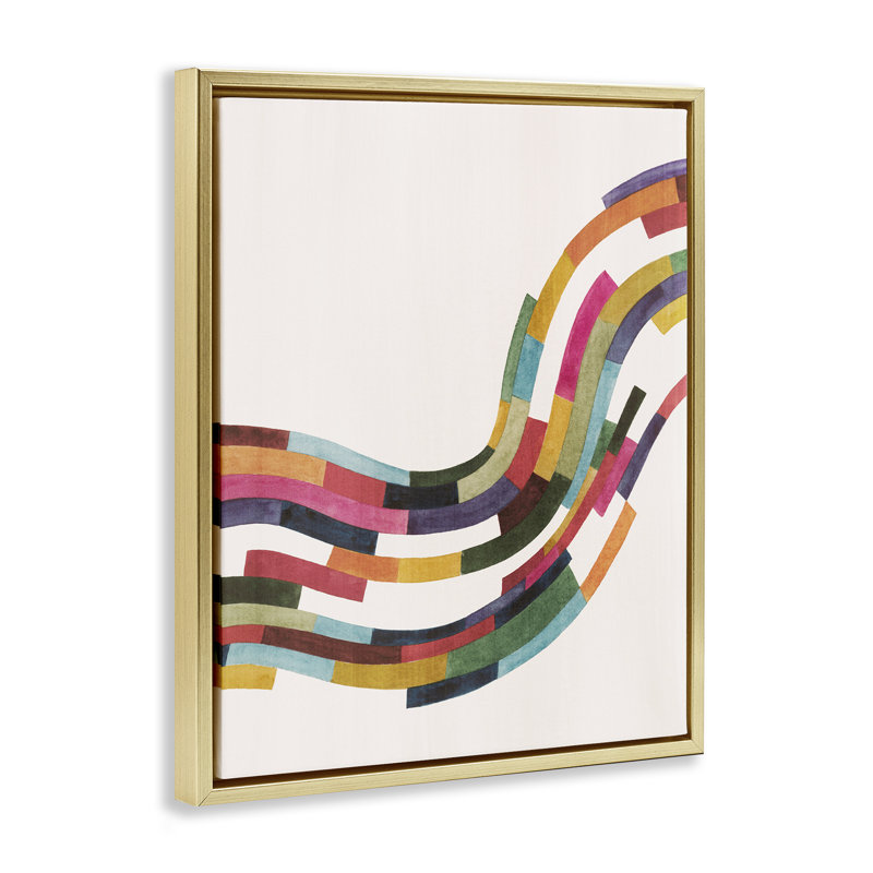 «Curved Geometric Wave Floater Canvas» par Grace Popp, Cadre flottant métallique doré, H 31 po x l 25 po