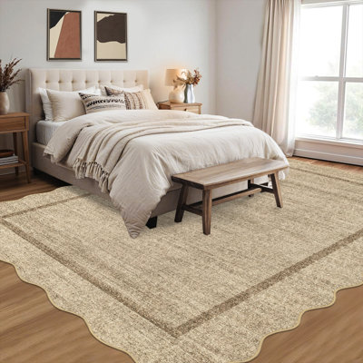 Tapis festonné lavable à la machine Tapis antidérapant à bordures antidérapantes à poils courts doux pour le bureau de la chambre à coucher