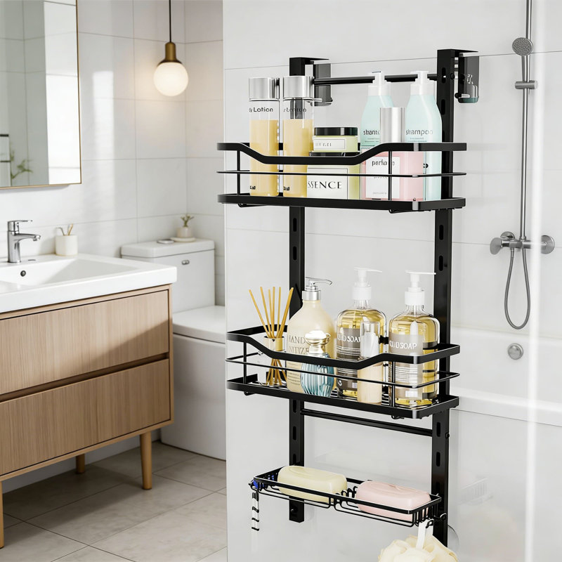 Over The Door Shower Caddy - 3 Tier Adjustable Hanging Shower Organizer With Soap Holder, No Drilling Stainless Steel Bathroom Storage Rack For Shampoo, Body Wash, And Toiletries