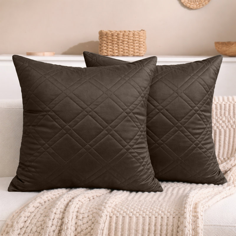 Aspire Homeware Diamond-Pattern Square Velvet Cushion Cover, Coffee, Pack of 2