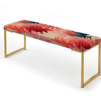 Coral Canvas Tropical Pattern - Tropical Upholstered Gold Bench
