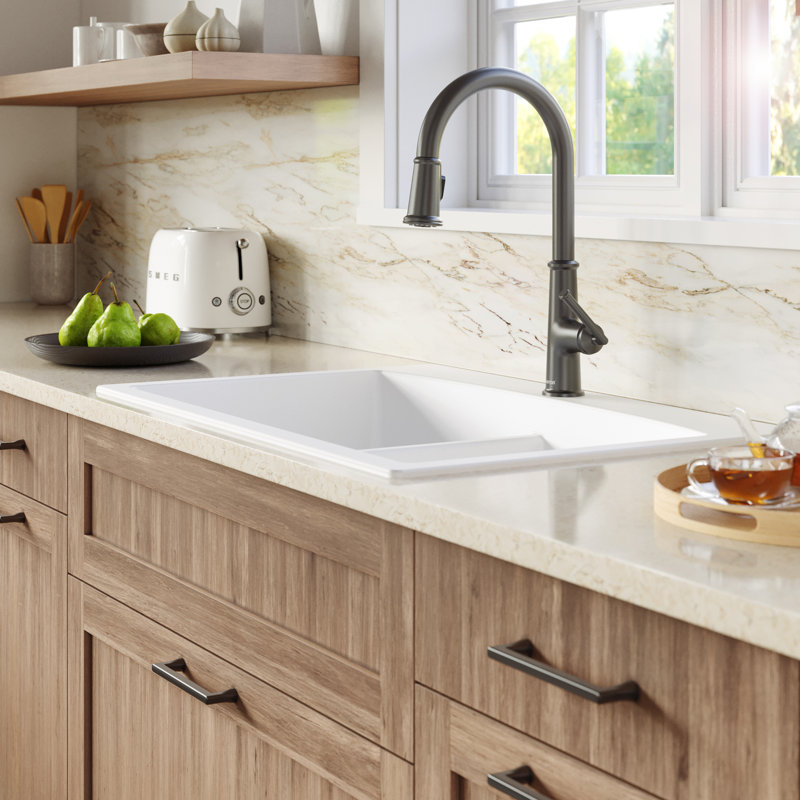 Karran Quartz 33'' X 22'' Double Bowl 50/50 Top Mount Drop-in Kitchen Sink Kit, White