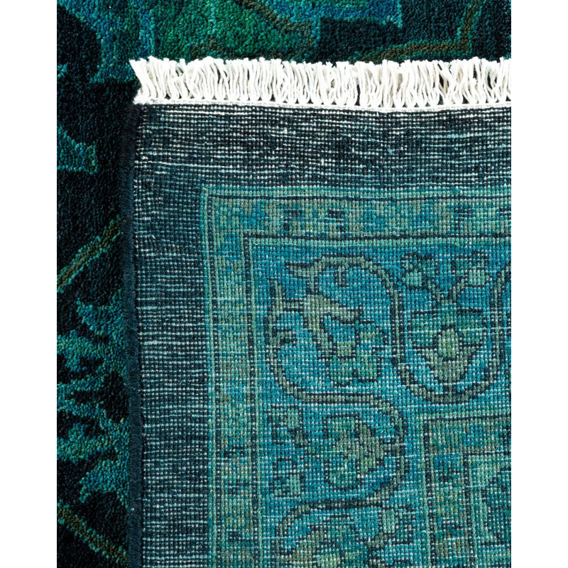 Tapis noué à la main unique en son genre Holsworth - vert
