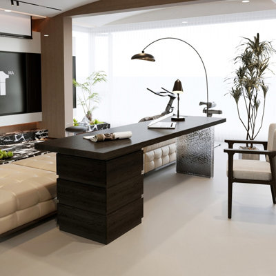 Black Rectangular Solid Wood with 3 drawers desk