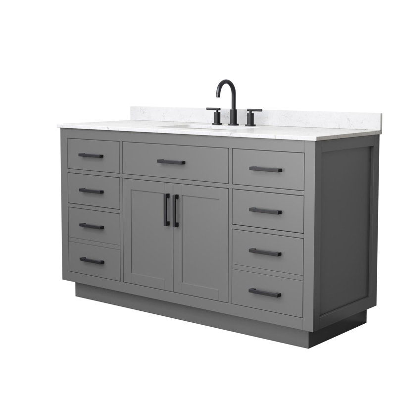 Ensemble de meuble-lavabo simple 60 po Beckett, Dark Grey with Matte Black Trim, Noir mat, Marbre de culture blanc