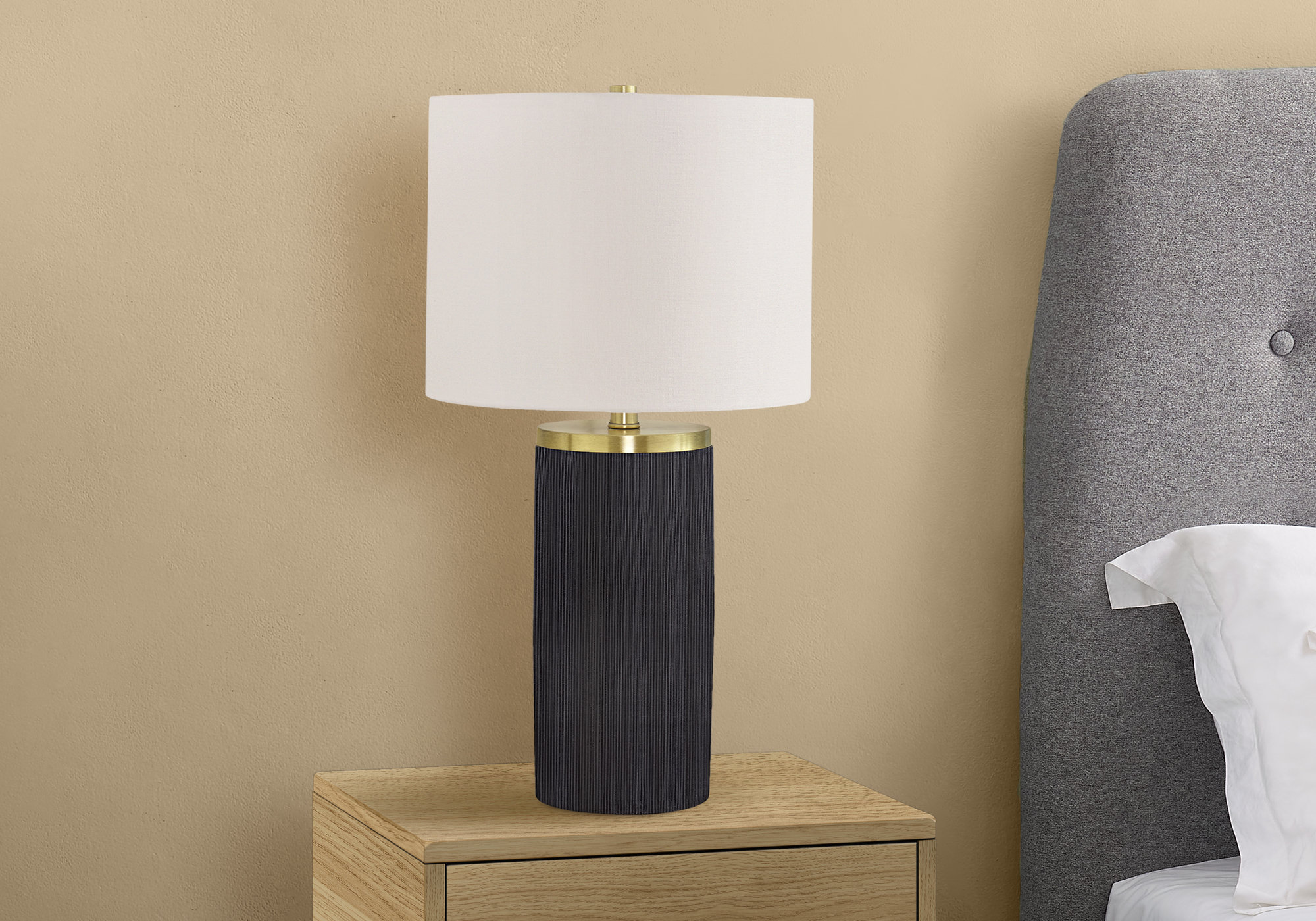 Everly Quinn Lighting, 24"H, Table Lamp, Black Concrete, Ivory / Cream Shade, Modern | Wayfair