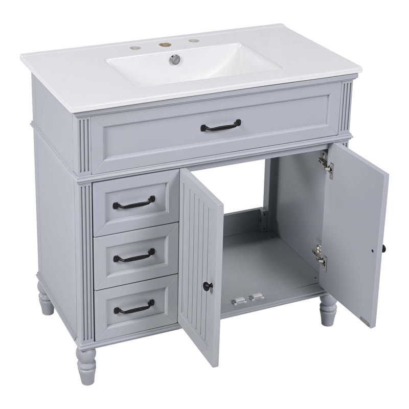 Meuble-lavabo 36 po avec lavabo, armoire de salle de bain avec tiroirs, cadre solide et panneau de fibres à densité moyenne, un paquet