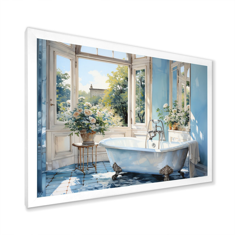 Bathroom Tranquil Reflections I - Bathroom Wall Art Decor, White Single Picture Framed, 12" H x 20" W x 1" D