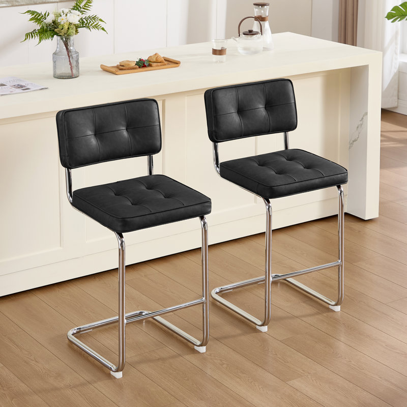 Tabouret de bar cantilever Marlow 25,6 po de style moderne du milieu du siècle, en similicuir, avec dossier et structure en acier