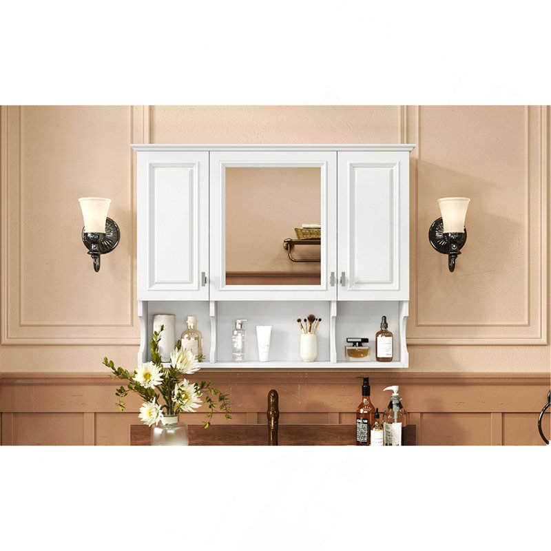 Armoire à pharmacie murale 35 po x 28 po, armoire de salle de bain moderne avec miroir, armoire à miroir avec tablettes ouvertes