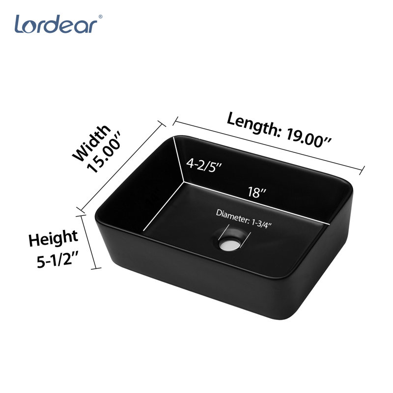 Lavabo de salle de bain rectangulaire 19 po x L 15 po lavabo rectangulaire noir en céramique au-dessus du comptoir