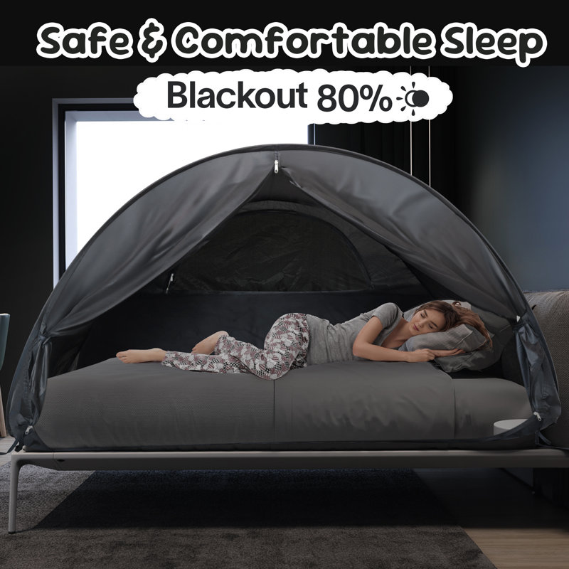 Bed Tent Canopy - Pop Up Privacy Sleeping Tent for Indoor Use, 80% Light Reduction & Breathable Design, Portable Frame with Shade Cloth Windows
