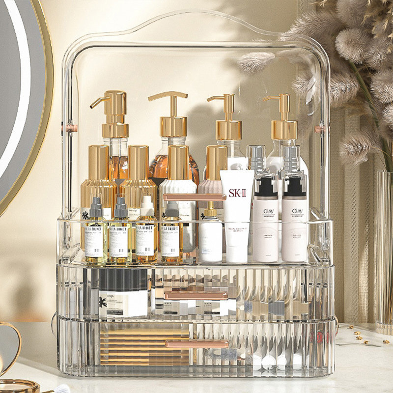 Navasota Plastic 2 Compartment Makeup Organiser, Transparent
