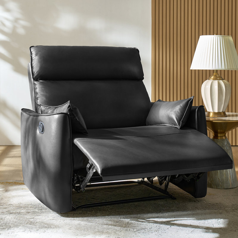 Alanson 43.5'' Faux Leather Oversized Manual Recliner, Black