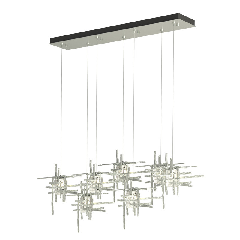 Tura 7-Light Glass Rectangular Pendant, Vintage Platinum, Seeded Clear, 30" - 130"