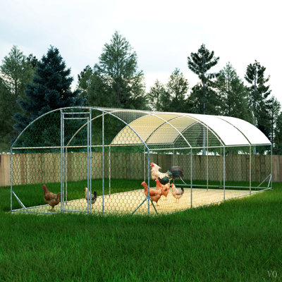 Poulailler métallique de grande taille (7,9 m x 2,7 m x 1,8 m), cage à volailles accessible à pied, enclos avec couverture imperméable, idéal pour l'élevage de poules, lapins et canards en plein air. Facile à assembler et à nettoyer.