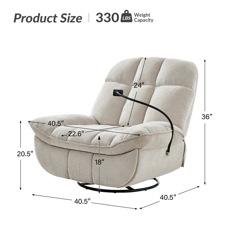 Fauteuil inclinable manuel pivotant avec support pour téléphone Jace, Beige