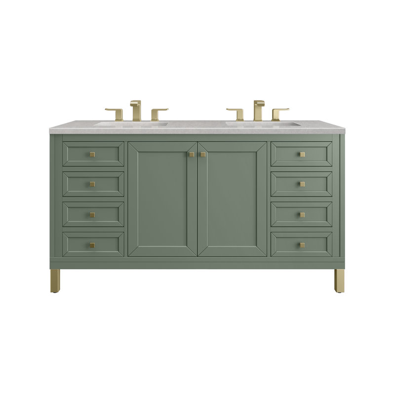 Ensemble de meuble-lavabo double 60 po Chicago, Céladon fumé, Siberian, 8 po
